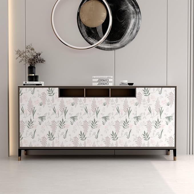 Leaf Wallpaper Peel and Stick Boho Wallpaper Vintage Floral Contact Paper Waterproof Self Adhesive Modern Wall Paper for Cabinet Walls Kitchen 17.3" × 118"