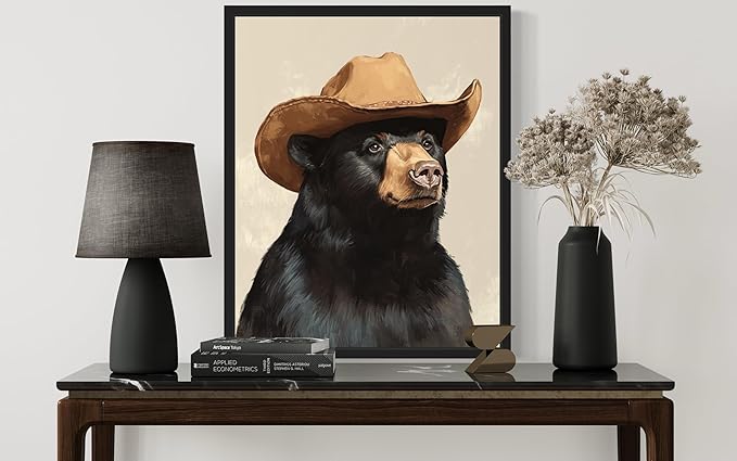 Black Bear Cowboy Art Print Poster Wall Art, Western Country Farmhouse Wild West for Bedroom, Bathroom, Living Room Art Decor 58 (Black Bear, 16 x 20 inches, Unframed)