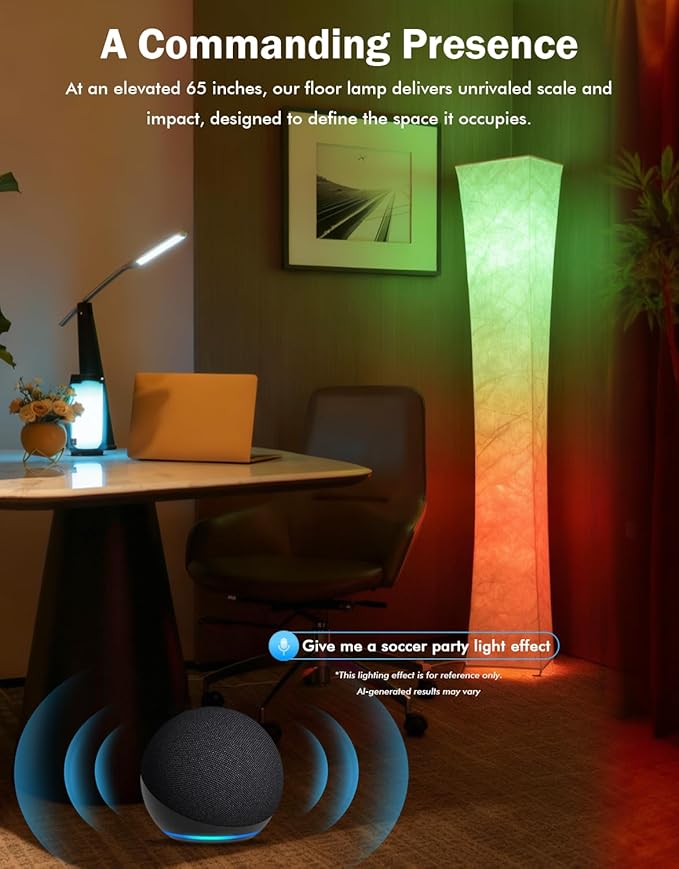 LEONC RGB+CCT Floor Lamp with Remote, 1800lm LED Tuya Smart 9W×2 Bulbs, 61" Smart Modern Floor Lamp with Alexa, Music Sync and 16 Million Colors, Color Changing Standing Lamp for Bedroom Living Room