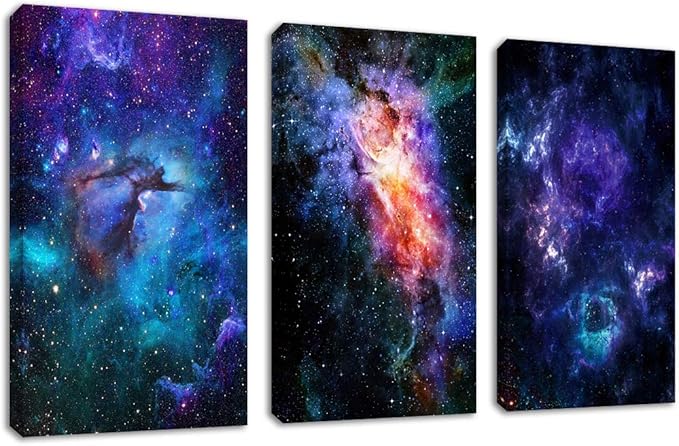 Canvas Wall Art Outer Space Fantastic Artwork Nebula Galaxy Canvas Art Contemporary Artwork Picture Prints for Home Wall Decor 16" x 24" x 3 Panels