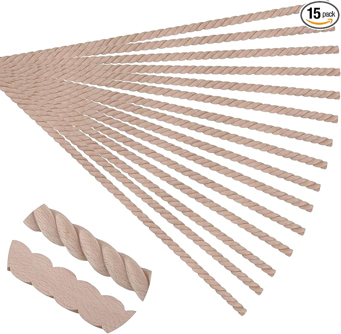 15-Pack 15.75" Unfinished Wood Ovolo Trim - Easy to Paint, Cute Decorative Molding DIY Craft for Furniture Frame, Mirror Edge, Wall, Door, Closet, Dresser, Shelf