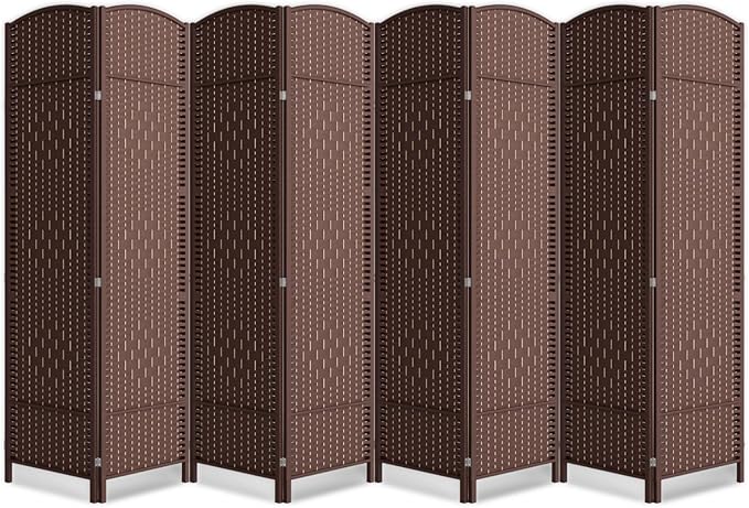 8 Panel Room Divider,6Ft Folding Privacy Screen,Tall - Extra Wide Foldable Panel Partition Wall Divider with Diamond Double-Weaved Hand-Woven Design Room Screen Divider