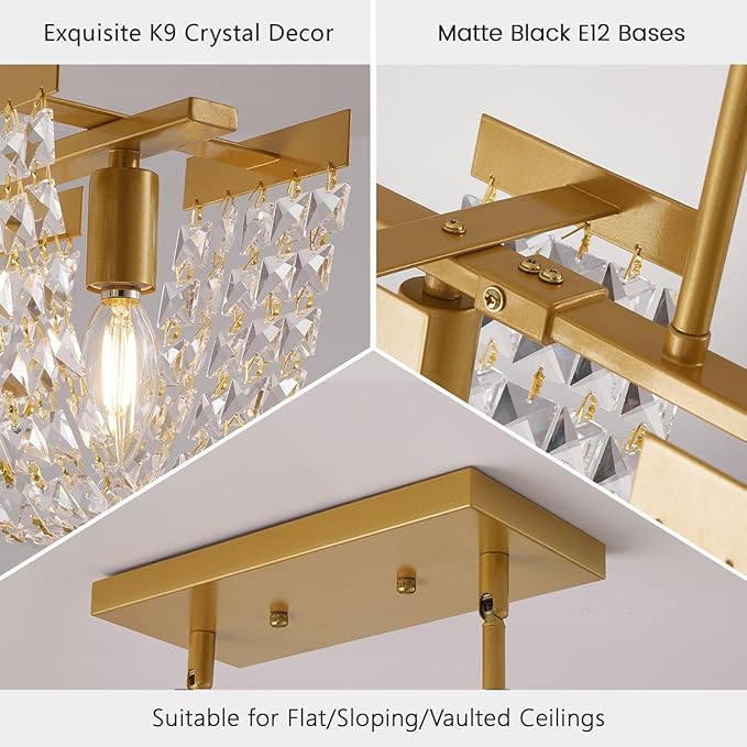 36" Gold Chandelier, 5-Light Crystal Chandeliers for Dining Room, Modern Dining Room Light Fixture, Farmhouse Kitchen Island Lighting, Vintage Hanging Pendant Lights, Dining Chandelier Over Table