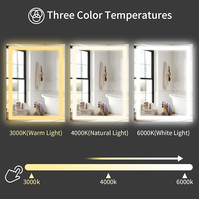 Koonmi 32"x24" LED Mirror for Bathroom, 90CRI Anti-Fog Vanity Mirror with Front and Backlight, Shatter-Proof Wall Mirror with Light, Easy Install Lighted Mirror for Modern Bathroom (IP65)