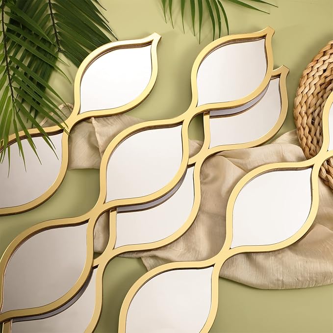 Qunclay Teardrop Mirror Wall Art Decorative Mirror Wall Decor Long Narrow Hanging Art for Apartment Living Room Bathroom Bedroom Entryway(Gold,4 Pcs)