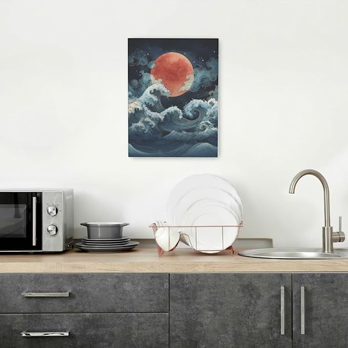 Japanese Wall Art The Great Wave Pictures Wall Decor Japanese Chinese China Sea Waves Canvas Prints Painting Asian Oriental Aesthetic Landscape Artwork Decorations for Bathroom Living Room Bedroom Kitchen Dining Room 12”X16”