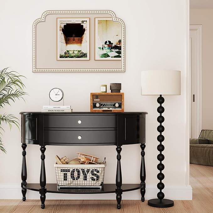 36''x24'' Farmhouse Wood Decorative Wall Mirrors with Beads, Boho Large Wide Arch Mirror for Living Room, Bedroom, Entryway, Fireplace