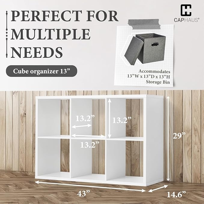 CAPHAUS Sturdy Room 13-Inch Cube Storage Organizer Shelf, with Extra Thick Exterior Edge, Open Storage Shelf Divider, Bookcase, 6-Cube / 8-Cube / 9-Cube, Colors Available in Rustic Grey Oak and White