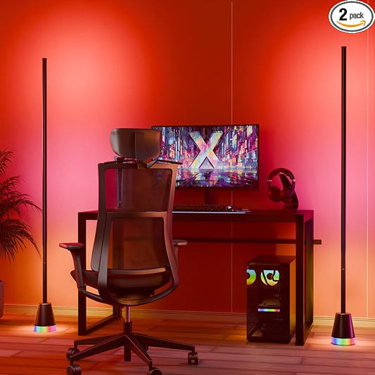 2PCS RGB Corner Floor Lamp, 60 Inch Bright Standing Lamps for Bedroom with APP and Remote Modern Floor Lamp Color Changing Ambience Light with Music Sync and 16 Million Colors