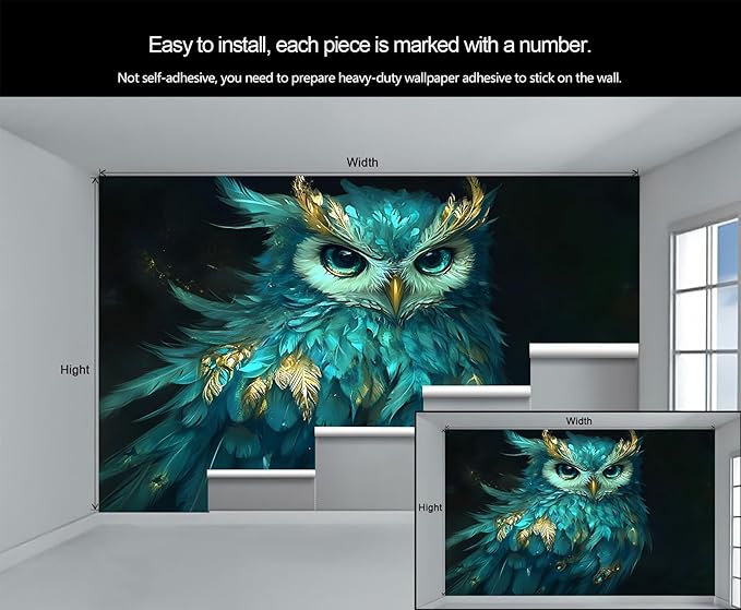 Owl Mural Wallpaper, 3D Owl Murals, Cartoon Animal Poster Murals Wallpaper for Living Room Bedroom Home Decor Mural - 98.4" W x 68.10" H (Not Peel Stick)
