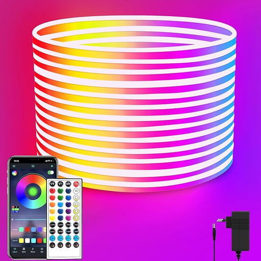 132Ft Neon Rope Lights,Flexible Led Rope Light Control with App/Remote,Multiple Mode Rope Lights,IP65 Outdoor RGB Led Neon Lights Waterproof,Music Sync Gaming Led Neon Light Strip for Bedroom