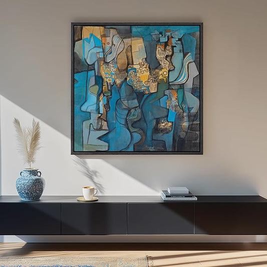 Large Framed Blue Modern Abstract Wall Art for Living Room, Canvas Paintings Artwork for Walls, Minimalist Art Prints Pictures for Hallway Bedroom Office Wall Decor -30x30 Inch