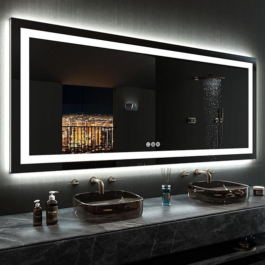 LOAAO 84"X40" LED Bathroom Mirror with Lights, Anti-Fog, Dimmable, RGB Backlit + Front Lighted, Bathroom Vanity Mirror for Wall, Memory Function, Waterproof, Tempered Glass