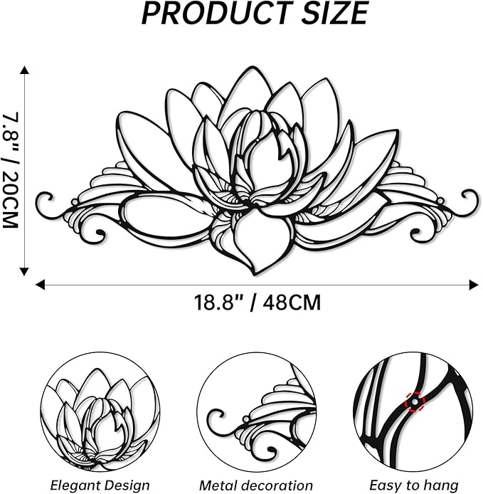 Lotus Wall Art - Zen Wall Decor with Intricate Mandala Design, Spiritual Lotus Flower Decor for Home, Metal Wall Art Sculpture Measuring Ideal for Yoga Meditation and as a Gift for Yoga Lovers