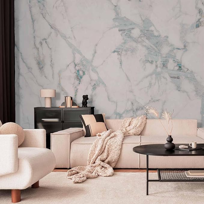 artgeist Wall Mural Marble 118x83 in - Non-Woven Wallpaper Fleece Wall Decor Photo Print Picture Image Design Home Mural Stone Wall Abstract 3D Effect White Grey f-C-10044-a-c