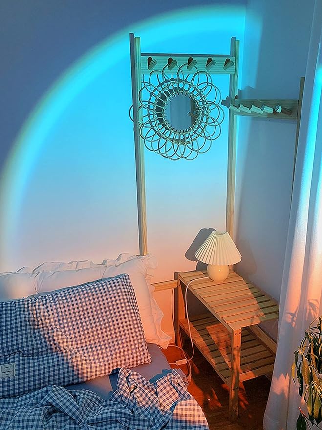 Balkwan Sunset Lamp Projection Rotation Rainbow Projection Lamp Led Romantic Visual Led Light Network Red Light with USB Modern Floor Stand Night Light Living Room Bedroom Décor (Sky Blue)