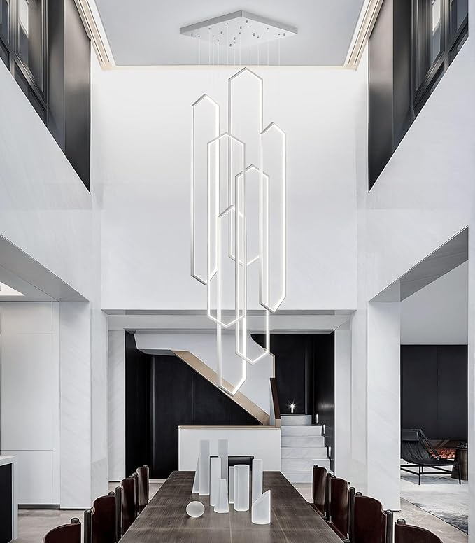 6 Rings Modern Chandelier LED Dimmable Pendant Lighting Adjust Flush Mount Ceiling Light for Entrance Foyer Lobby Staircaes