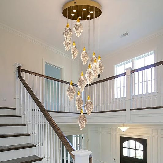 Modern Staircase Chandelier, 20-Lights LED Large Chandeliers for High Ceilings,H78 Long Staircase Lights, Platinum Leaf Foyer High Cailings Lights,Unique Light Fixture for Foyer Entryway