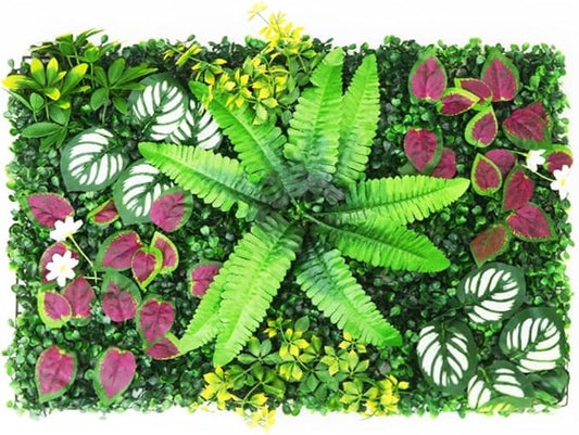 KAMEIOU 16 x 24 Inch Artificial Green Plant Wall Panel with Grass Flower Boxwood Hedge Wall Outdoor Artificial Privacy Fence Screen Fake Flower Grass Fence Panels Wall Decor for Outdoor Indoor（2 Pcs）