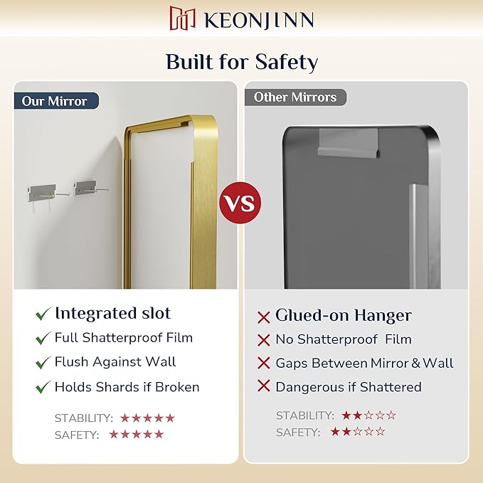 Keonjinn Gold Bathroom Mirrors for Over Sink, 28” x 36” Rounded Rectangle Brushed Gold Vanity Mirror, Anti-Rust Brass Mirror with HD Tempered Glass, Decorative Farmhouse Mirrors, Horizontal/Vertical