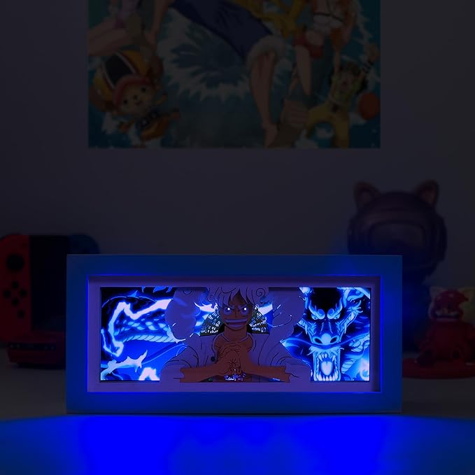 Anime LED Light Box, Manga Shadow Box Frame, Paper Cut, Table Lamp for Anime Enthusiasts, RGB Multi Color, Night Light for Room Decor, Unique Anime Desk Decor (Luffey V2)
