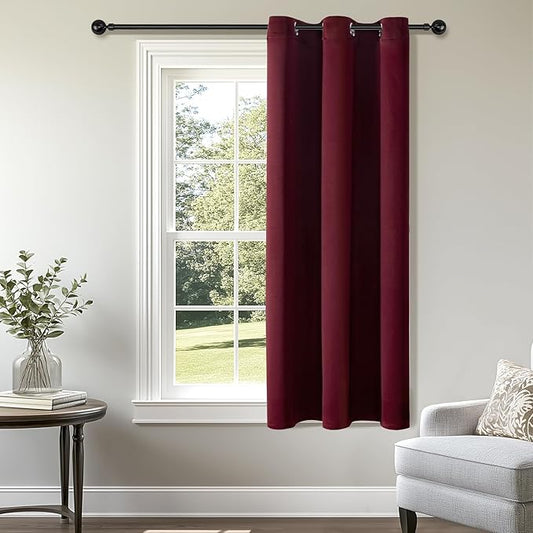 ChrisDowa Small Window Curtains 50 inches Long for Bedroom - Grommet Short Thermal Insulated Room Darkening Curtains for Kitchen (1 Panel, Burgundy, 29 x 50 Inch)