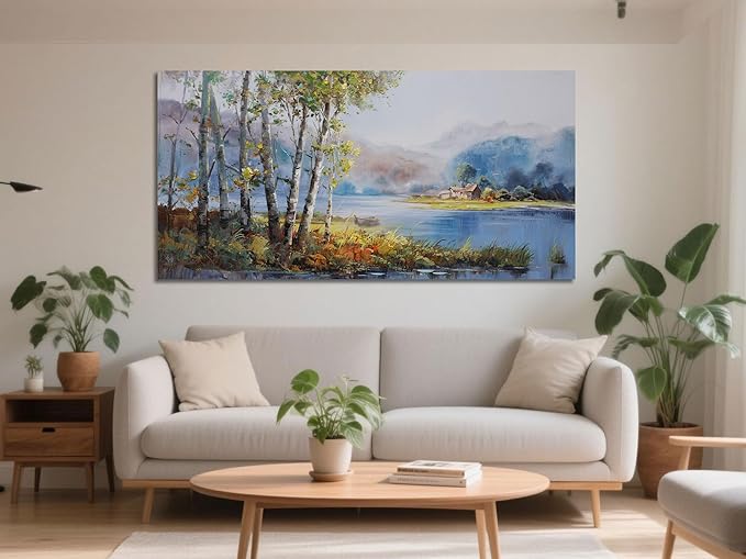Arjun Landscape Canvas Wall Art for Living Room Nature Painting Bedroom Tree Scenery Textured Picture Framed Large Size Artwork Office Home Wall Decor, 48"x24"