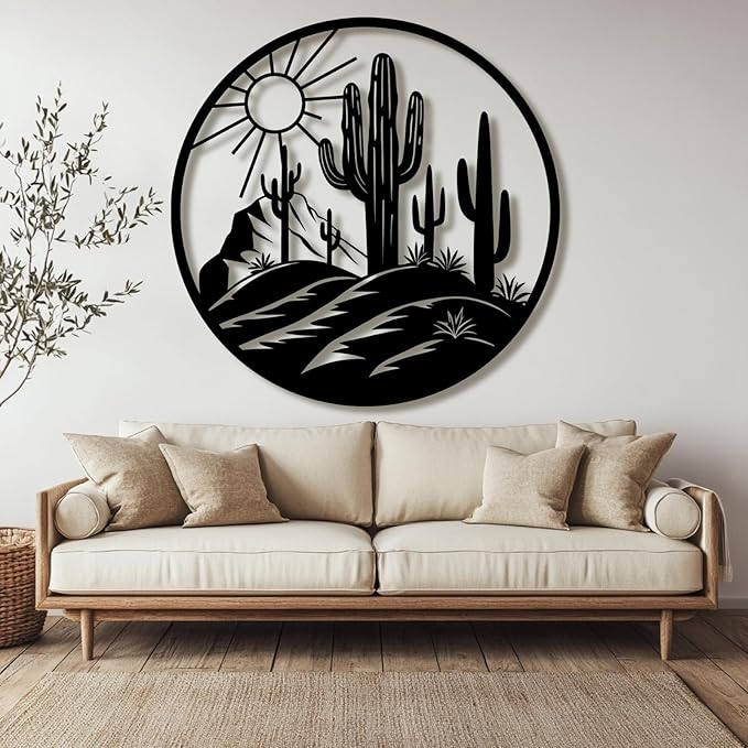 Metal Cactus Wall Decor,Southwestern Wall Art Metal,Metal Desert Wall Art,Metal Cactus Outdoor Decor,Natural Themed Home Decor,Metal Cactus Yard Art (Style 2, 35 L" x 35 W" / 90 x 90 cm)
