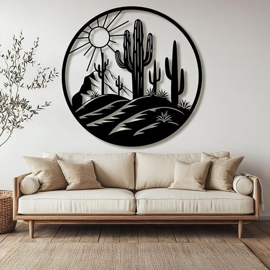 Metal Cactus Wall Decor,Southwestern Wall Art Metal,Metal Desert Wall Art,Metal Cactus Outdoor Decor,Natural Themed Home Decor,Metal Cactus Yard Art (Style 2, 28 L" x 28 W" / 70 x 70 cm)