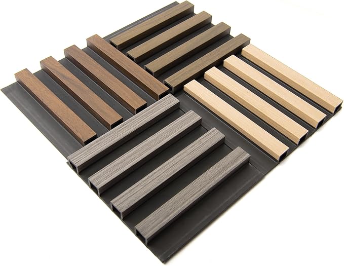 Art3d 4-Pack 6 x 6 Inch WPC Wood Slat Wall Panel for Interior Wall Décor, 3D Wood Fluted Acoustic Wall Paneling for Living Room Bedroom Home & Office - 4 Colors