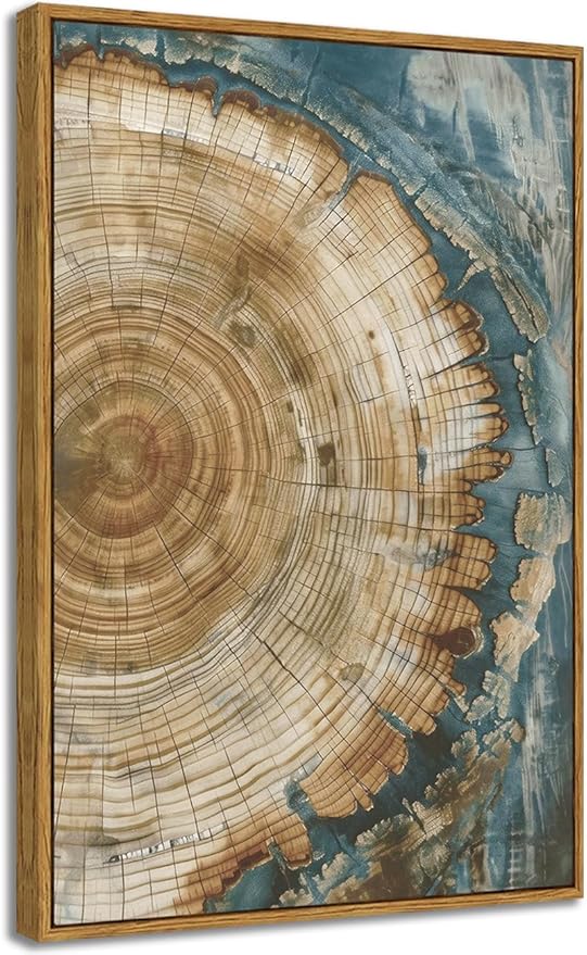 BingruiArt Large Framed Tree Ring Wall Art Wood Canvas Green Boho Wall Decor Rustic Artwork Abstract Painting Farmhouse Picture Nature Print for Living Room Bedroom Bathroom 24"x36" Natural Framed(08)