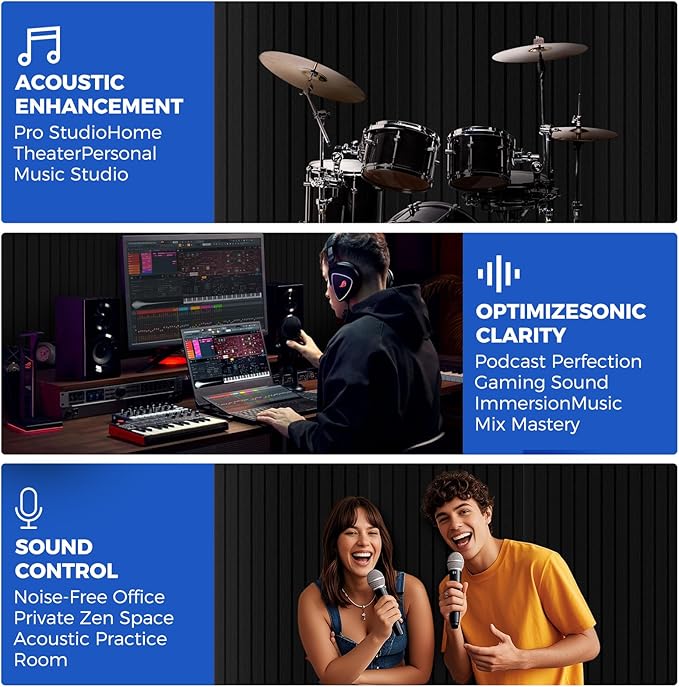 4-Pack Acoustic Foam Panels, 48" x 24" x 2" High-Density Soundproof Foam Wall Panels for Wall, Ceiling, Noise Dampening Panels for Office, Studio and Home (Black 4 Pack, 48X24X2 Inch)