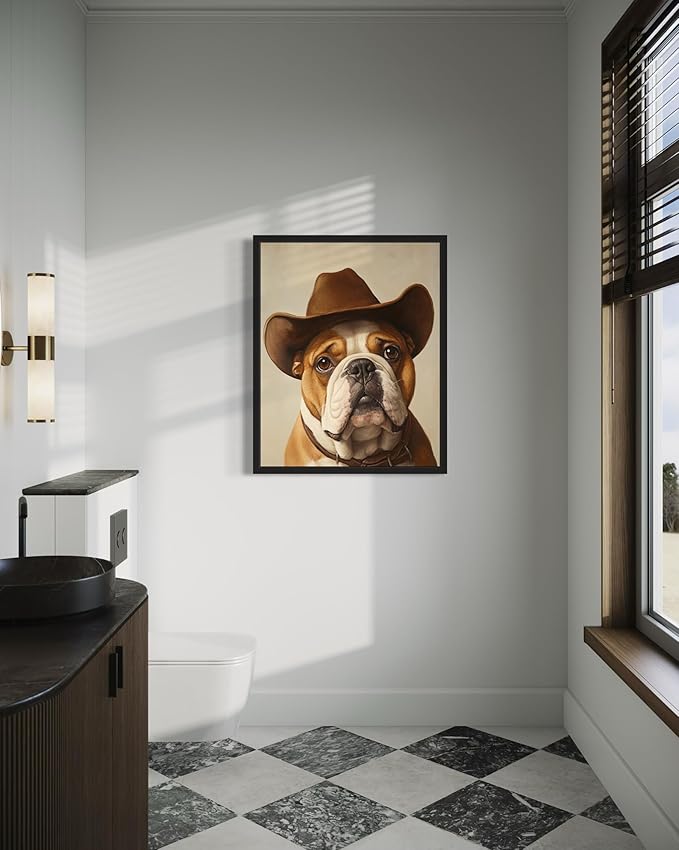 Bulldog Cowboy Art Print Poster Wall Art, Western Country Farmhouse Wild West for Bedroom, Bathroom, Living Room Art Decor 58 (Bulldog, 16 x 20 inches, Unframed)