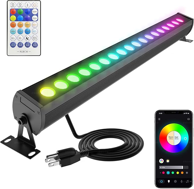 Smart RGBCW Wall Washer Light 90W, 20″ LED Color Changing Light Bar for Wall Wash Lighting – APP & RF Remote Control, 2700K–6500K Tunable White, Music Sync,IP65 Indoor/Outdoor Linear Bar