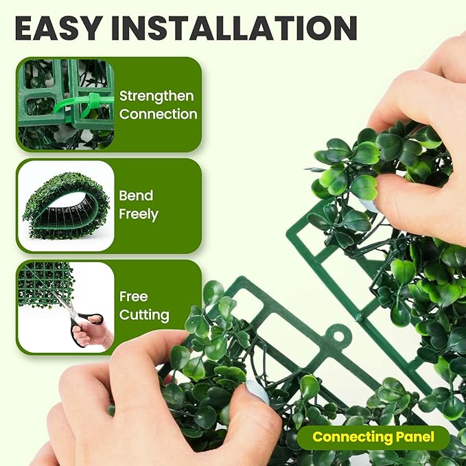 KASZOO Grass Wall 12 Pack 10"x10" Artificial Boxwood Hedge Wall Panels, Privacy Hedge Screen Faux Boxwood for Outdoor,Indoor,Garden,Fence,Backyard,Greenery Walls