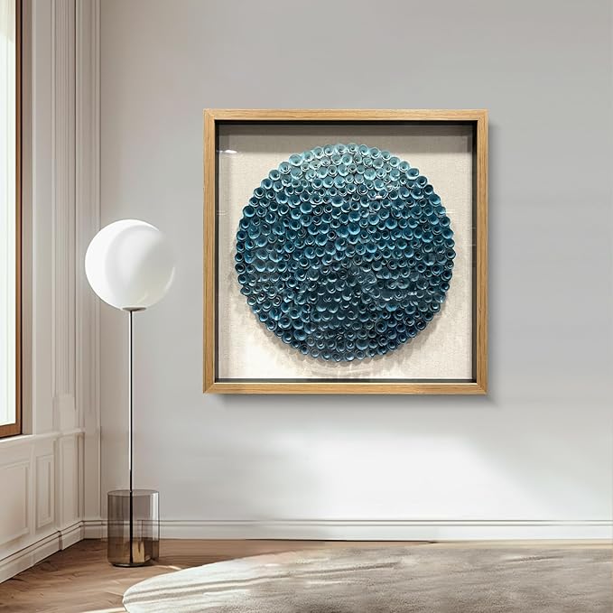 LIUZEYUE - Frame artwork on the wall, handmade wooden flowers, 3D wall decoration, modern living room, 31.5 "x31.5 blue