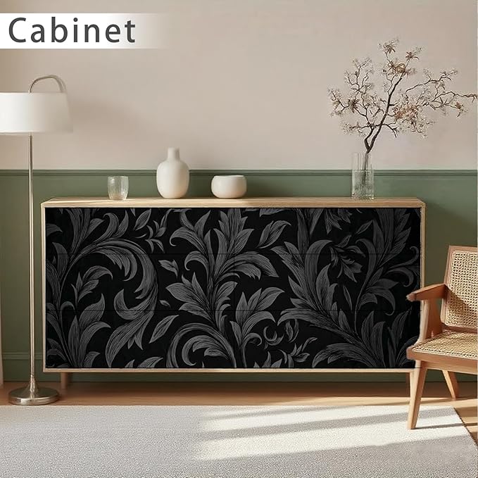 Nuxovilar Black Damask Floral Textured Peel and Stick Wallpaper, 15.75"x39.37", Self-Adhesive Contact Paper, Vintage Elegant Pattern for Bedroom, Living Room and Table Decor