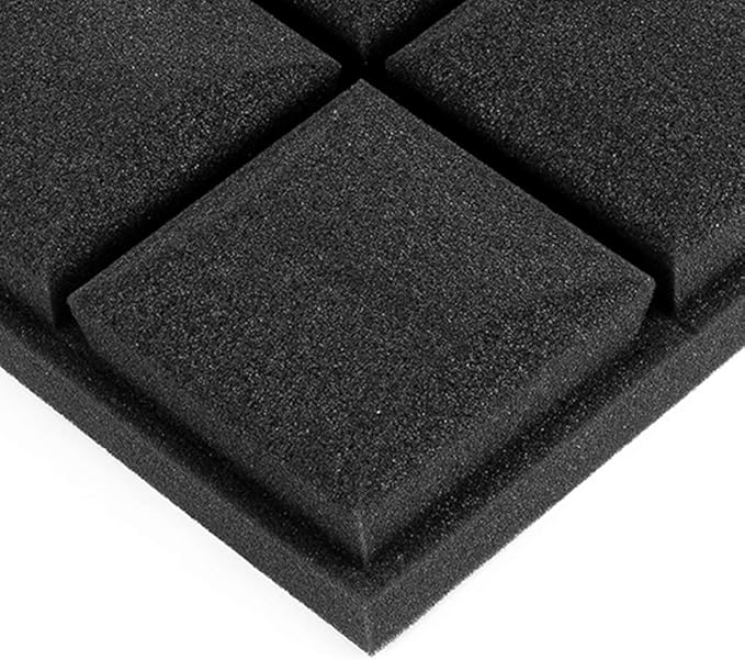 JBER 24 Pack 2" X 12" X 12" Acoustic Foam Panels,Soundproofing Wall Studio foam Panels wedges,Sound Insulation Absorbing Acoustic Treatment,9 Blocks Beveled Mushroom Fireproof Design - Black