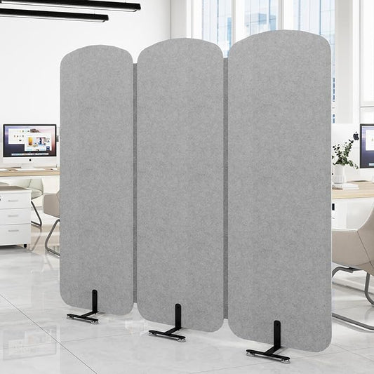 Natwind 3 Panel 73.2 x 71 inch Office Room Privacy Protect Space Divider Portable Partition,Wall Folding Cubicle Indoor Freestanding Acoustic Partition Temporary for Office Room
