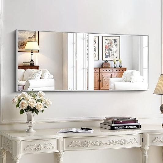 KOCUUY Silver Framed Mirror, 20"x48" Rectangle Bathroom Mirror for Wall, HD Tempered Glass, Anti-Rust Frame, Modern Design for Bathroom, Bedroom, Living Room, Entryway