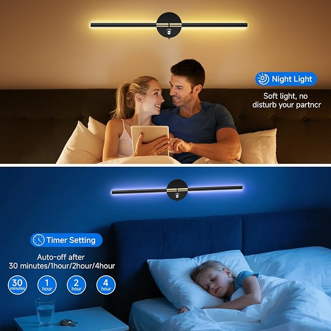 Battery Operated Wall Sconce with 360°DIY Independently Rotate Lamp,Wireless Magnetic Wall Lights with Remote,Timer,Dimmable 3000K-6500K,RGB Wall Sconces Decor for Bedroom,Living Room10000mAh