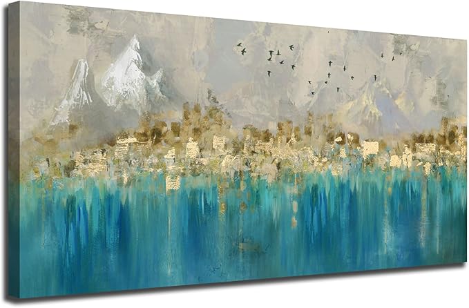 Arjun Abstract Canvas Wall Art for Mens Room, Gold Mountain Hand Painted Textured Extra Large Bedroom Painting Artwork Framed Home Office Wall Decor, 58"x29"
