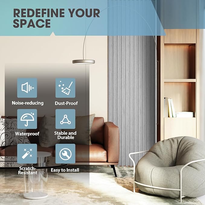 OUZUGIE WPC Acoustic Slat Wall Paneling, 8-Pack 114 x 6 Inches 3D Wall Panels for Interior Wall Decor,Living Room,TV Background,Study Room,Office Spaces,Bedroom,High Grille (Grey)