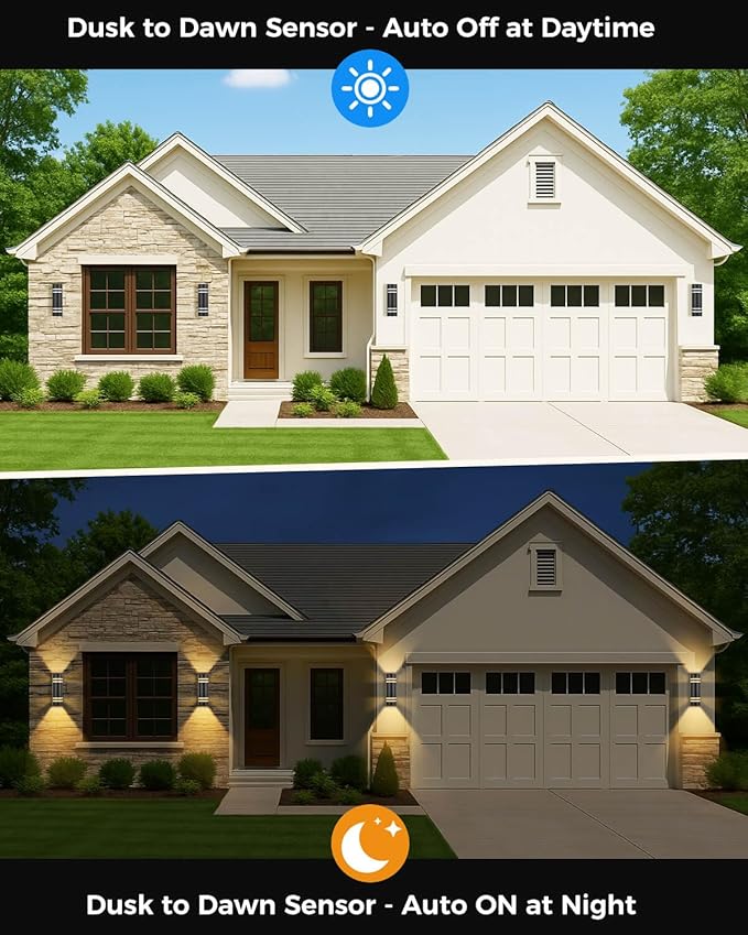 KIZON Modern Outdoor Wall Lights with Dusk to Dawn Sensor, ETL Listed Cylinder Outdoor Light Fixture Wall Mount, Matte Black Porch Light Outside Lights for House Porch, Bulbs Included