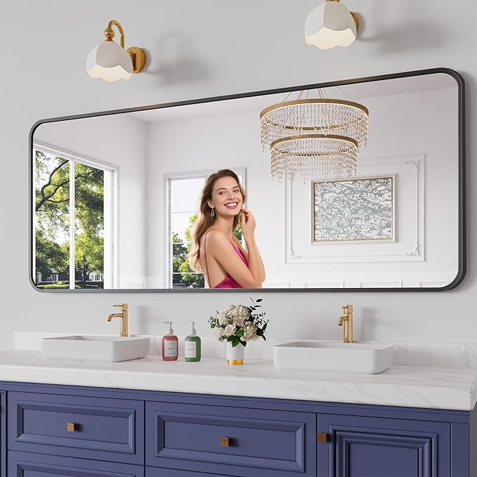 Koonmi Metal Framed Bathroom Mirror, 30"X71" Anti-Rust Bathroom Vanity Mirror, High-Definition Tempered Glass Bathroom Mirrors for Over Sink, Modern Decorative Wall Mirror for Restroom