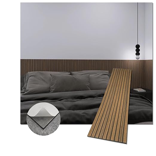 Modern Wood Slat Wall Panels, Peel and Stick, Decorative Wall Covering, Natural Wood Finish (Dark Walnut)