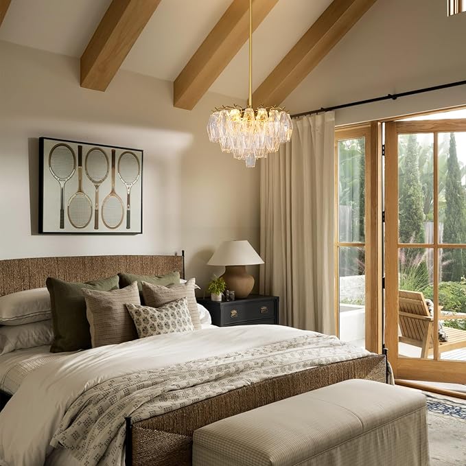 Modern Crystal Chandelier, 17'' Gold Chandeliers for Dining Room, Round Glass Crystal Brass Tiered Pendant Light Chandelier for Living Room, 3-Tier Luxury Chandeliers, Kitchen Island Light Fixture