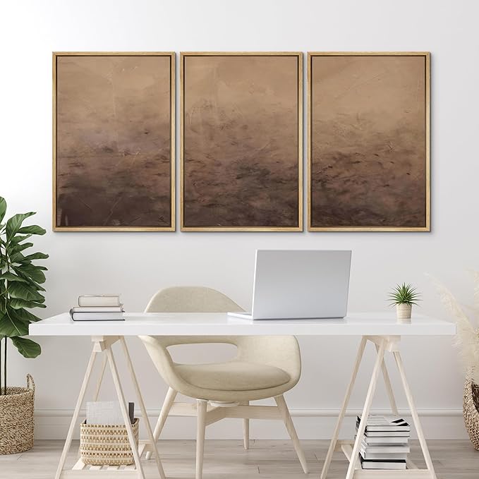 MUDECOR Framed Canvas Print Wall Art Minimalist Earthy Neutral Brown Abstract Illustrations Realism Decorative for Living Room, Bedroom, Office - 24"x36"x3 Natural