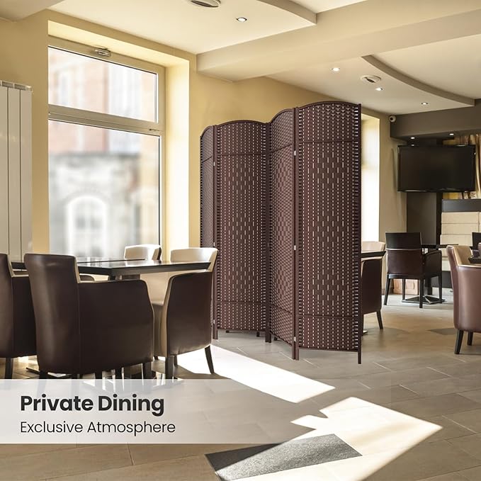 4 Panel Room Divider,6Ft Folding Privacy Screen,Tall - Extra Wide Foldable Panel Partition Wall Divider with Diamond Double-Weaved Hand-Woven Design Room Screen Divider