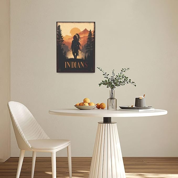 Native American Wall Art Indian Tribe Wall Decor Canvas Pictures Vintage Landscape Paintings Prints Traditional Artwork Framed Decorations For Bathroom Bedroom Living Room Office Gifts 12" x 16"